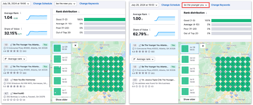 Map rank tracker before and after